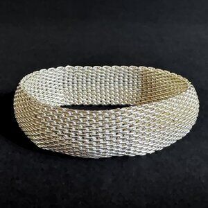 Sterling Silver 925 19mm Wide Mesh Bangle Bracelet 7.8" Around